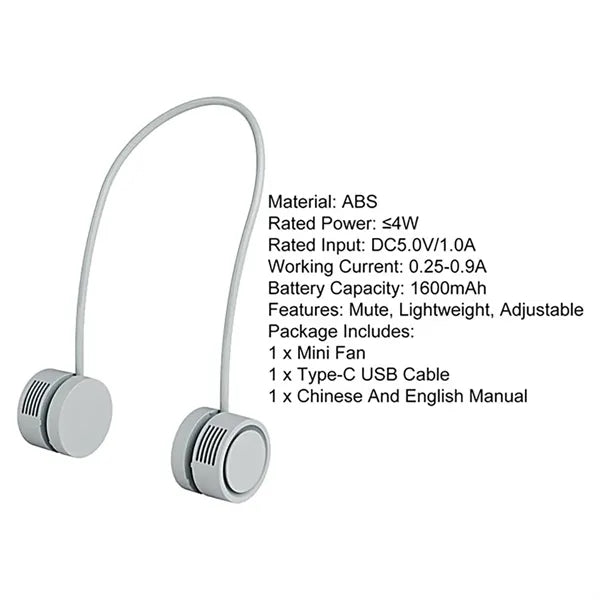 Portable Bladeless Neck Fan with Flexible Hose