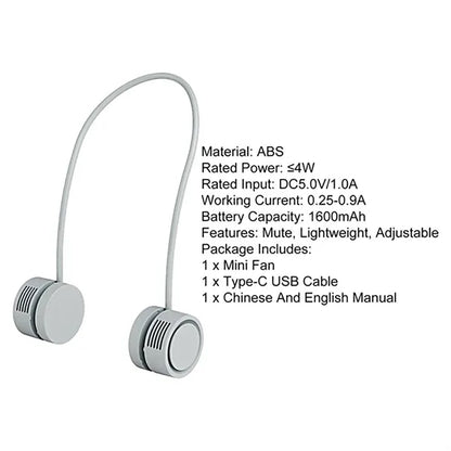 Portable Bladeless Neck Fan with Flexible Hose