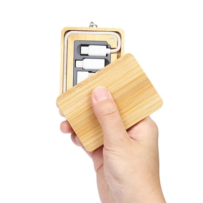 Bamboo Keychain Cable Conversion Adapter Storage Box