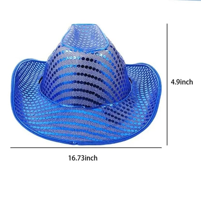 Festival LED Hat Cowboy Sequin Party Flashing Light Up Cap