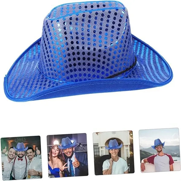 Festival LED Hat Cowboy Sequin Party Flashing Light Up Cap
