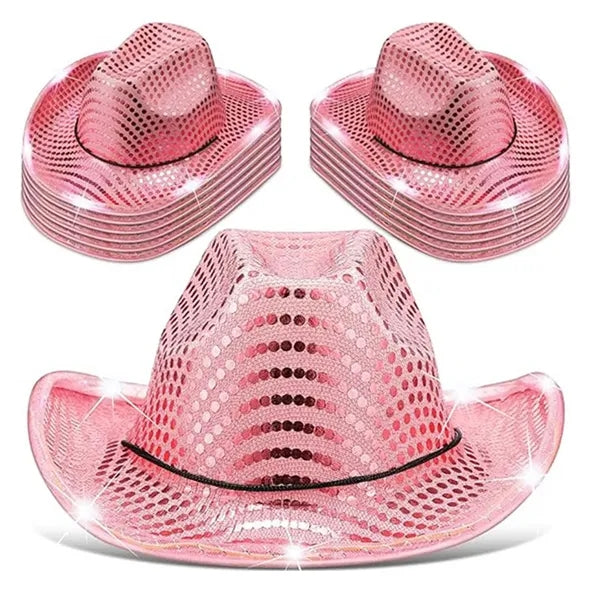 Festival LED Hat Cowboy Sequin Party Flashing Light Up Cap