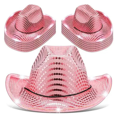Festival LED Hat Cowboy Sequin Party Flashing Light Up Cap