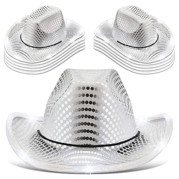 Festival LED Hat Cowboy Sequin Party Flashing Light Up Cap