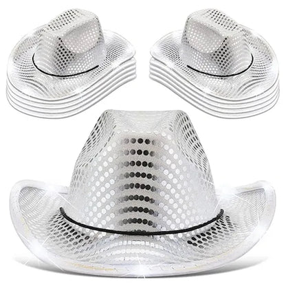 Festival LED Hat Cowboy Sequin Party Flashing Light Up Cap