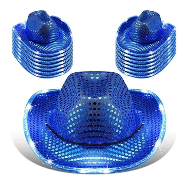 Festival LED Hat Cowboy Sequin Party Flashing Light Up Cap