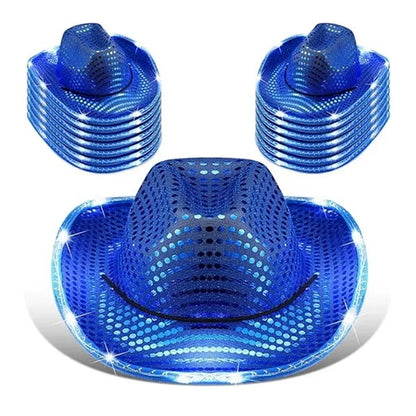 Festival LED Hat Cowboy Sequin Party Flashing Light Up Cap