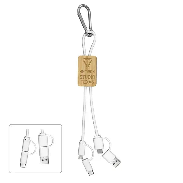 5-in-1 Bamboo Cell Phone Charging Cable w/Carabiner