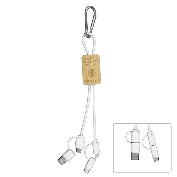 5-in-1 Bamboo Cell Phone Charging Cable w/Carabiner