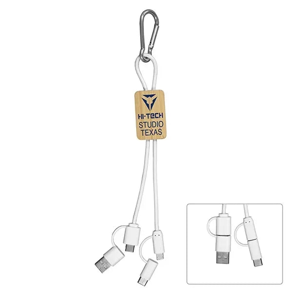 5-in-1 Bamboo Cell Phone Charging Cable w/Carabiner