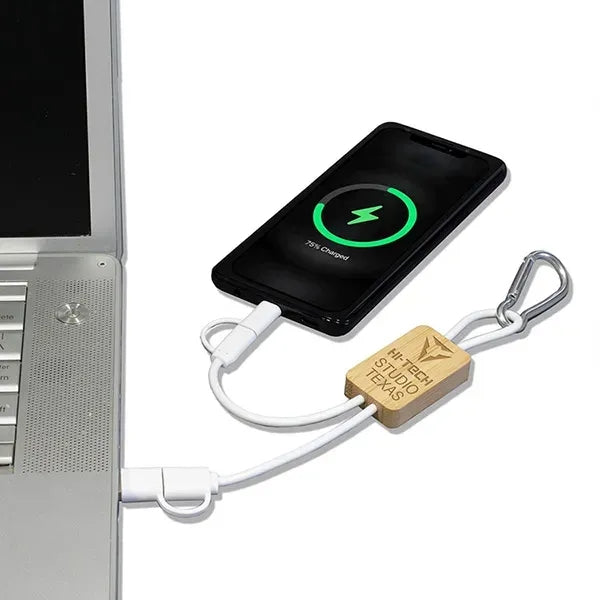 5-in-1 Bamboo Cell Phone Charging Cable w/Carabiner