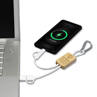 5-in-1 Bamboo Cell Phone Charging Cable w/Carabiner
