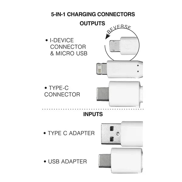 5-in-1 Bamboo Cell Phone Charging Cable w/Carabiner
