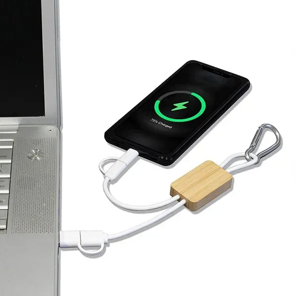 5-in-1 Bamboo Cell Phone Charging Cable w/Carabiner