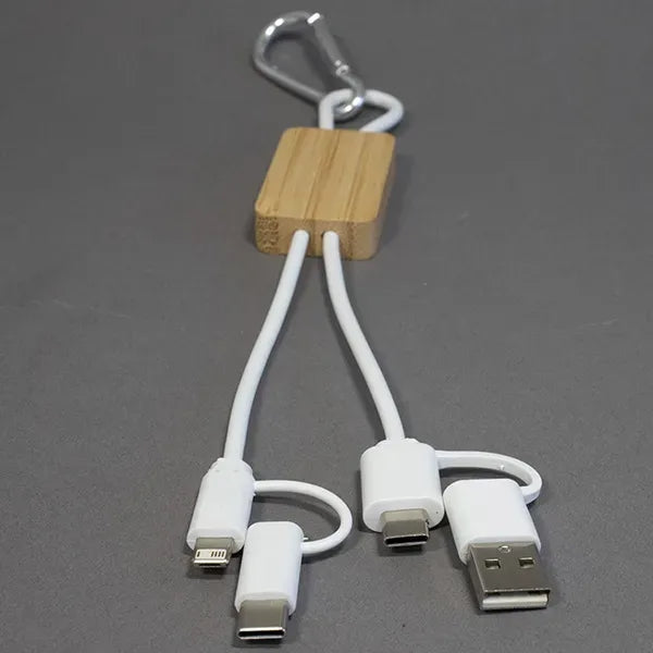 5-in-1 Bamboo Cell Phone Charging Cable w/Carabiner