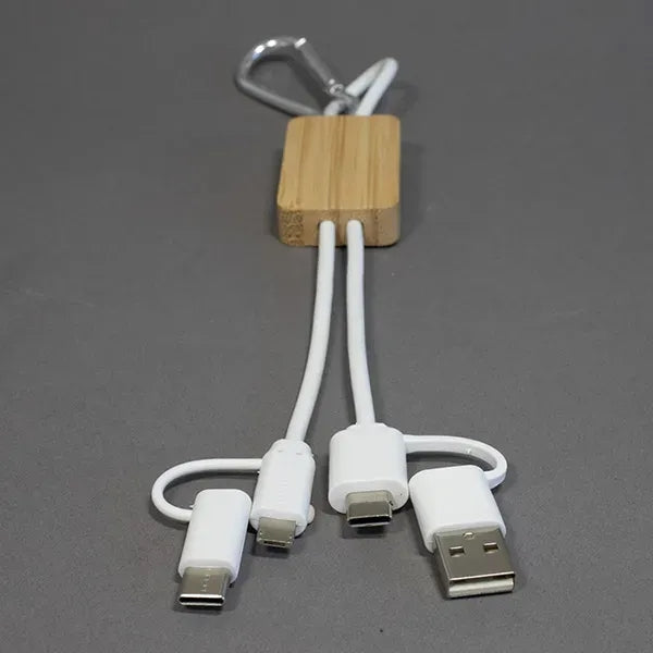 5-in-1 Bamboo Cell Phone Charging Cable w/Carabiner
