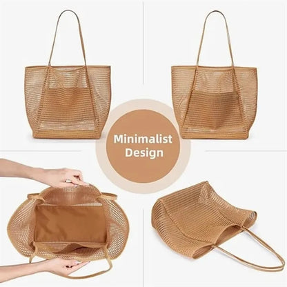 Mesh Beach Tote Women Shoulder Handbag
