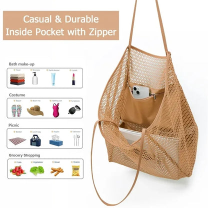 Mesh Beach Tote Women Shoulder Handbag