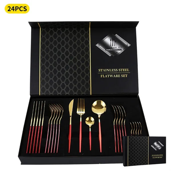24-Piece Gold Silverware Set with Gift Box