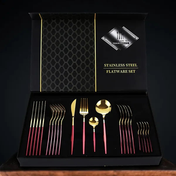 24-Piece Gold Silverware Set with Gift Box