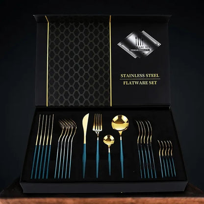 24-Piece Gold Silverware Set with Gift Box