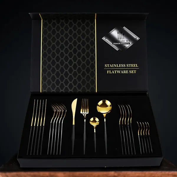 24-Piece Gold Silverware Set with Gift Box