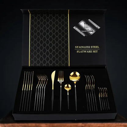 24-Piece Gold Silverware Set with Gift Box