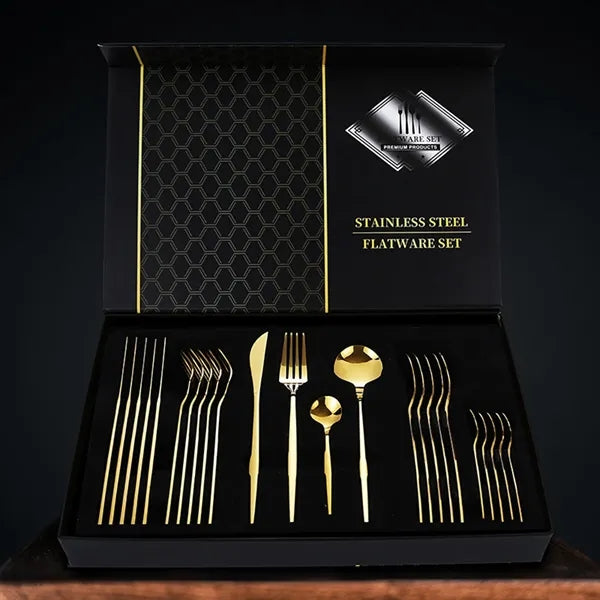 24-Piece Gold Silverware Set with Gift Box