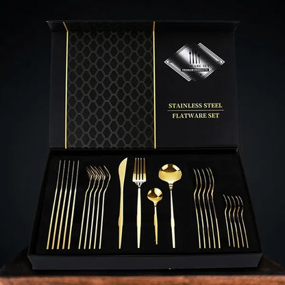 24-Piece Gold Silverware Set with Gift Box