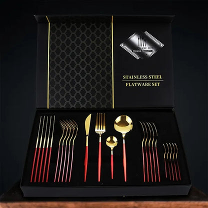 24-Piece Gold Silverware Set with Gift Box