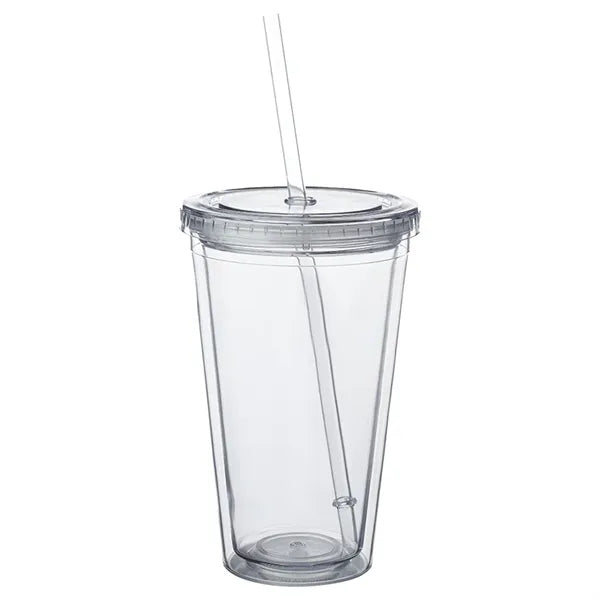 16 OZ. Double Wall Acrylic Travel Mug Tumblers With Straws