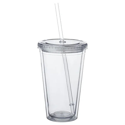 16 OZ. Double Wall Acrylic Travel Mug Tumblers With Straws