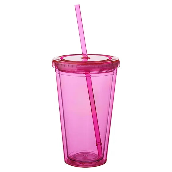 16 OZ. Double Wall Acrylic Travel Mug Tumblers With Straws