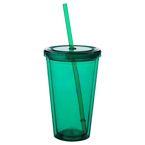 16 OZ. Double Wall Acrylic Travel Mug Tumblers With Straws