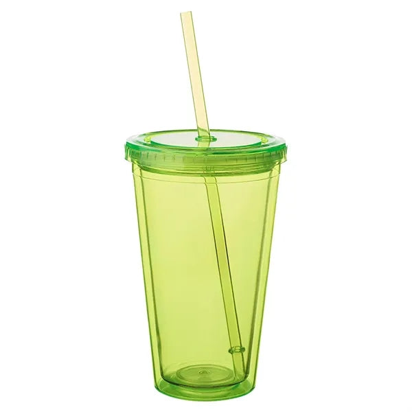 16 OZ. Double Wall Acrylic Travel Mug Tumblers With Straws