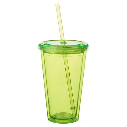 16 OZ. Double Wall Acrylic Travel Mug Tumblers With Straws