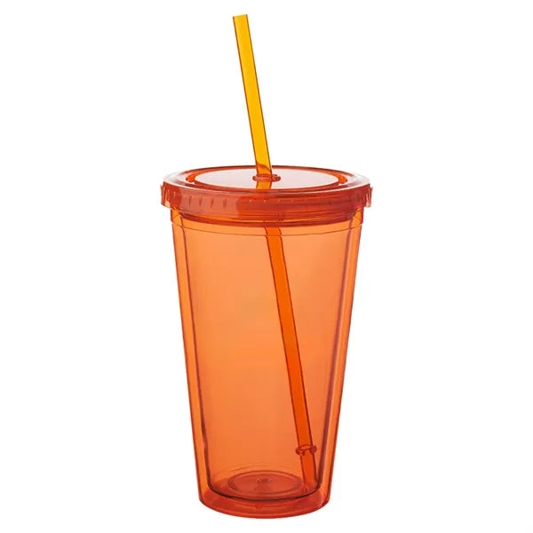 16 OZ. Double Wall Acrylic Travel Mug Tumblers With Straws