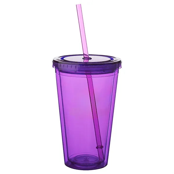 16 OZ. Double Wall Acrylic Travel Mug Tumblers With Straws