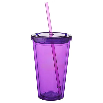 16 OZ. Double Wall Acrylic Travel Mug Tumblers With Straws