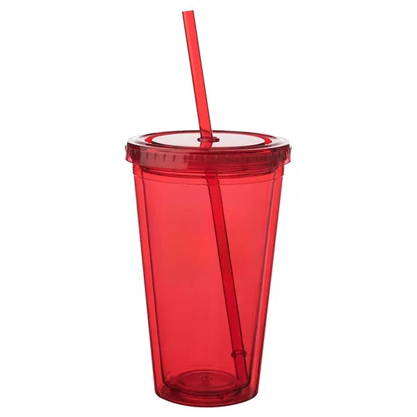 16 OZ. Double Wall Acrylic Travel Mug Tumblers With Straws