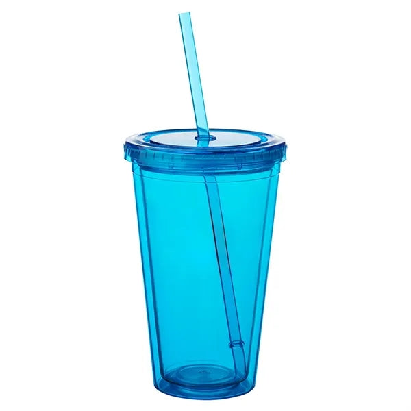 16 OZ. Double Wall Acrylic Travel Mug Tumblers With Straws