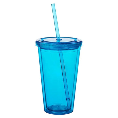 16 OZ. Double Wall Acrylic Travel Mug Tumblers With Straws