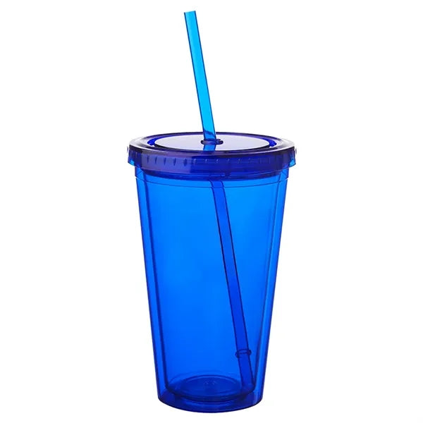 16 OZ. Double Wall Acrylic Travel Mug Tumblers With Straws