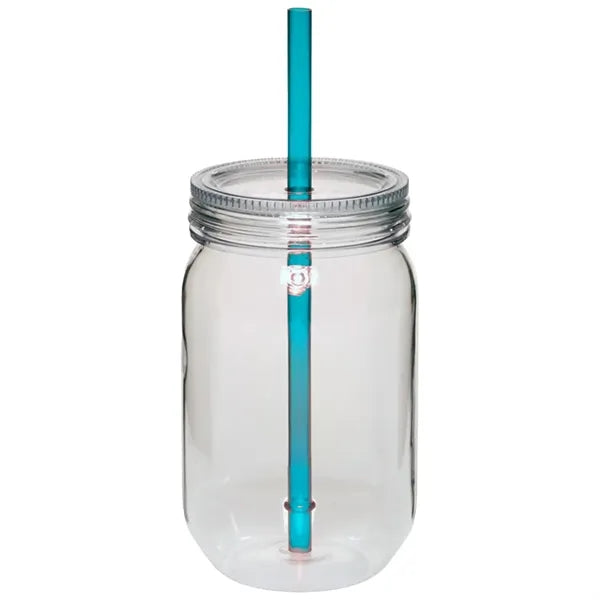 24 oz. Single Wall Mason Jars With screw-on lid and straw