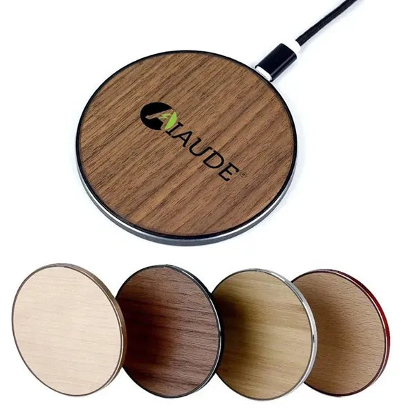 Wooden Round Wireless Charger with LED Flash Light