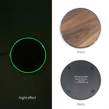 Wooden Round Wireless Charger with LED Flash Light