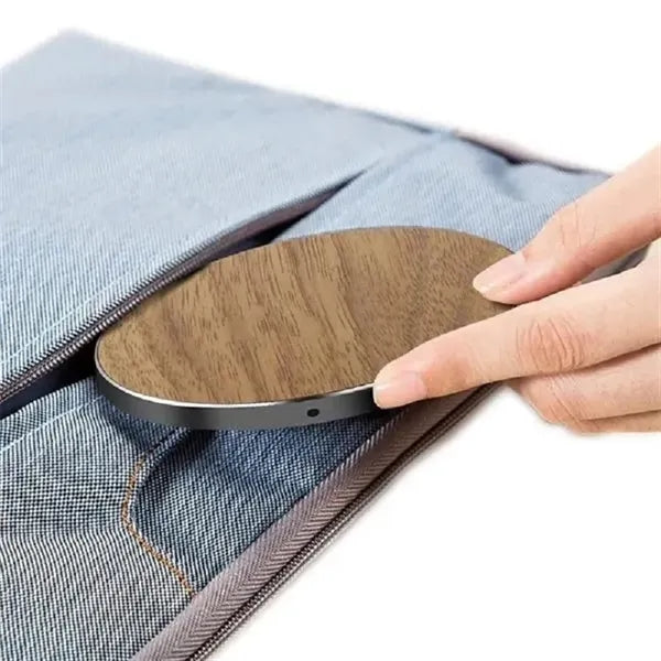 Wooden Round Wireless Charger with LED Flash Light