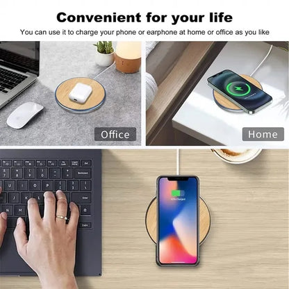 Wooden Round Wireless Charger with LED Flash Light