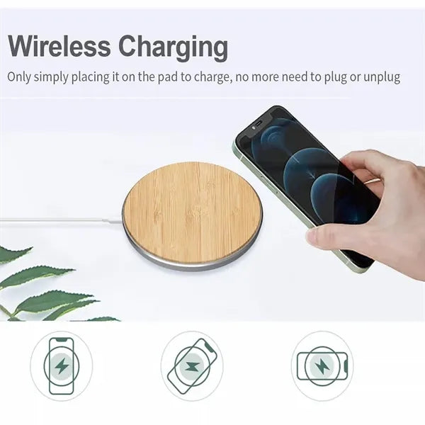 Wooden Round Wireless Charger with LED Flash Light