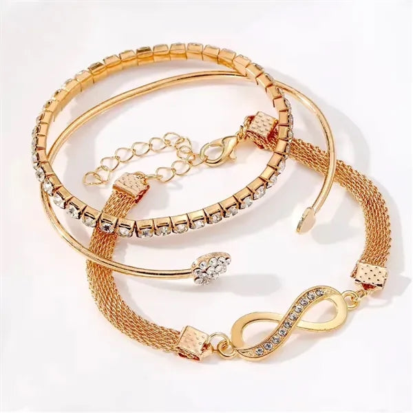 Multi layer Full Diamond Braided Crystal Heart Trio Bracelet